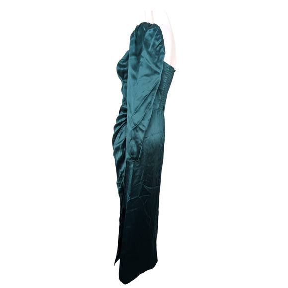 Reformation Rey Silk Dress Emerald Green Long Sleeve Midi Dress Size 6 - Picture 6 of 9
